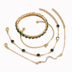 4pcs Bracelet Suit Fashion Green Grandmother Diamond Stretch Bracelet Women's Set
